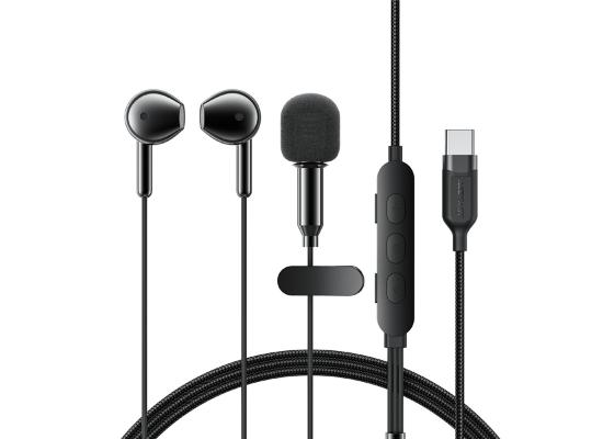 ACEFAST L12 USB-C Semi In-Ear Karaoke Wired Earphones Built-In Microphone for Live Streaming / Recording / Gaming - Black